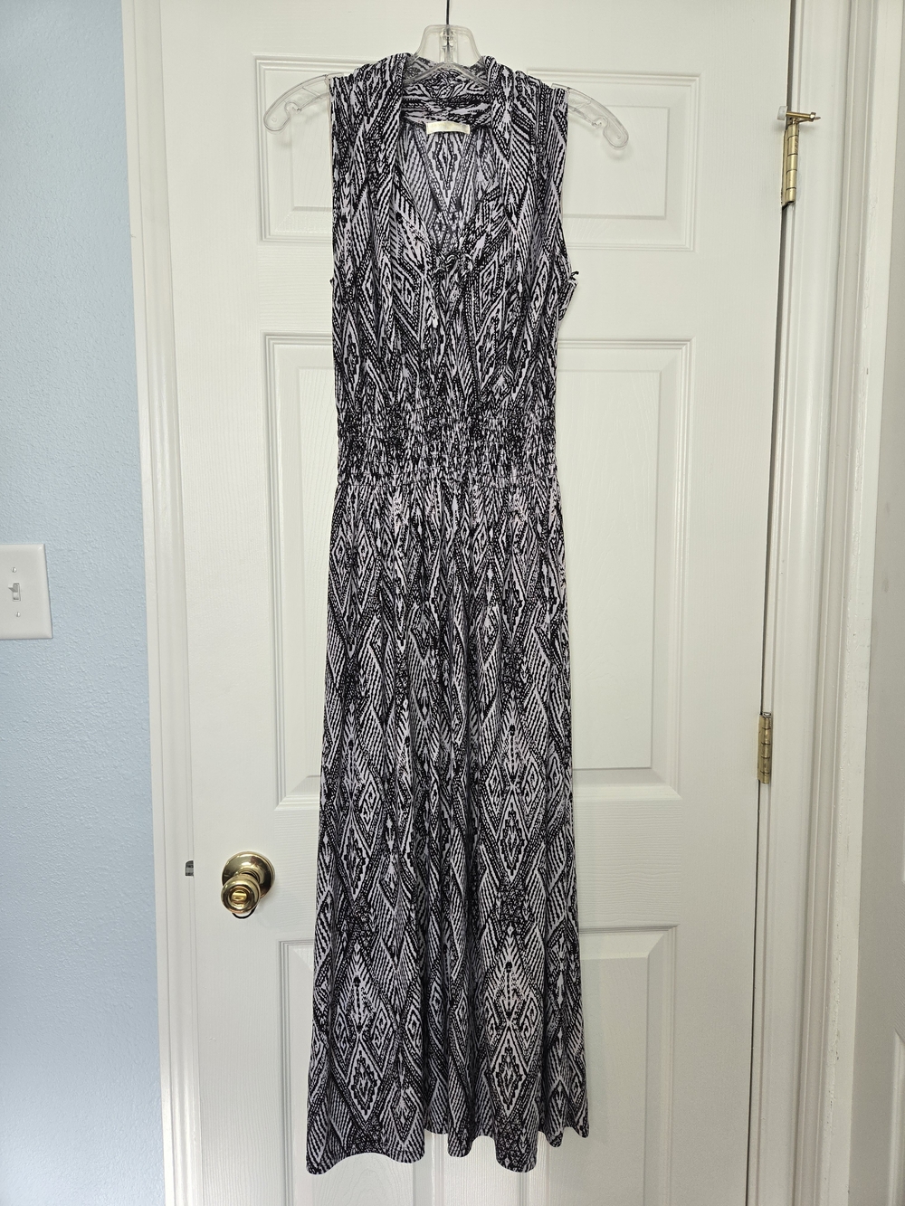 Black & White Patterned Rhinestone Sleeveless Maxi Dress Sz XL
